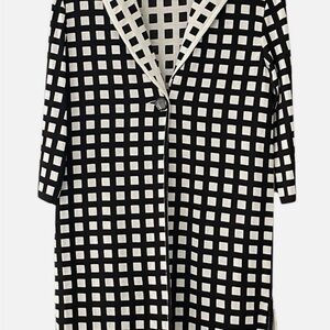 St John Checkered Black and White Single Button Cardigan Lux Designer BNWT